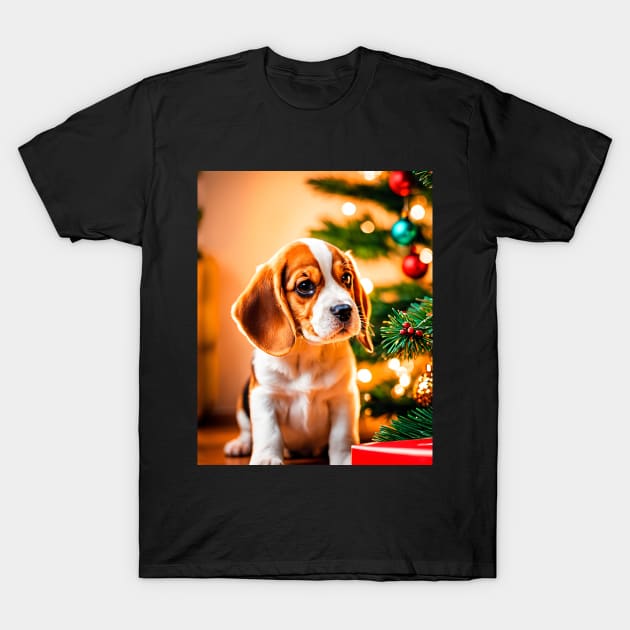 Beagle Puppy Dog with Christmas Gifts T-Shirt by nicecorgi